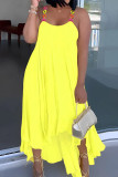 Amarelo Casual Elegante Simplicidade Cadeias assimétrica Cor Sólida Vestidos Linha A
