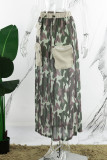 Camouflage Casual Camouflage Print Slit Vanlig hög midja Konventionell kjol med heltryck