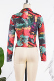 Multicolor Casual Print Patchwork Shirt Collar Tops