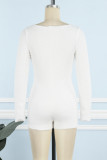 White Casual Solid Hollowed Out O Neck Skinny Rompers