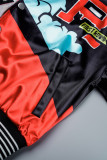 Zwarte casual sportkleding print patchwork gesp vest kraag bovenkleding