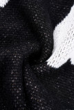 Zwarte casual patchwork basic O-hals tops