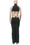 Черные сексуальные лоскутные лоскутные платья-юбка-карандаш с высоким воротником и половиной водолазки