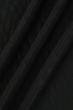 Zwarte sexy effen doorzichtige halter mouwloze driedelige set