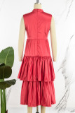 Red Sweet Solid Patchwork POLO collar Irregular Dress Dresses
