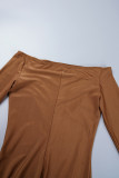 Bruine sexy casual effen uitgeholde magere jumpsuits zonder schouder