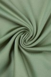 Vert décontracté solide patchwork épaules dénudées manches longues deux pièces