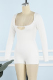 White Casual Solid Hollowed Out O Neck Skinny Rompers