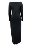 Svarta Casual Solid Basic V-hals långärmade klänningar