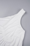 Белые повседневные милые однотонные лоскутные платья с разрезом и V-образным вырезом, нерегулярные платья