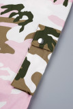 Roze Casual camouflageprint Patchwork Normale hoge taille Conventionele broek met volledige print