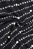 Schwarze sexy Patchwork-Hot-Drilling-durchsichtige Perlen-V-Ausschnitt-Langarmkleider