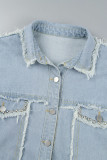 Aprikos Casual Solid Patchwork Turndown-krage Långärmad vanlig jeansjacka