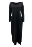 Svarta Casual Solid Basic V-hals långärmade klänningar