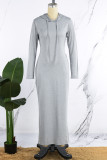 グレー カジュアル ソリッド ベーシック フード付き カラー ロング スリーブ ドレス