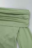 Vert décontracté solide patchwork épaules dénudées manches longues deux pièces