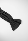 Черные повседневные однотонные платья с длинным рукавом и квадратным воротником с уздечкой