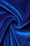 Vestido de noche con cuello halter y abertura sin espalda, color liso, sexy, azul