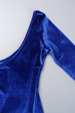 Robe de soirée bleue sexy, couleur unie, dos nu, fendue, dos nu, col licou