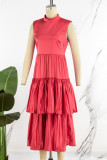 Red Sweet Solid Patchwork POLO collar Irregular Dress Dresses
