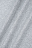 Robes gris décontracté solide basique col à capuche manches longues
