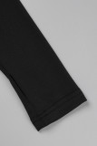 Macacões magros pretos casuais sólidos bordados com decote em V