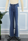 Schwarze, lässige, kontrastierende Patchwork-Jeans mit hoher Taille und Röhrenjeans (abhängig vom tatsächlichen Objekt)