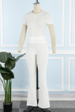 White Casual Solid Basic O Neck Long Sleeve Two Pieces
