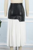 Белая повседневная лоскутная юбка в стиле пэчворк с контрастной плиссировкой и обычной завышенной талией