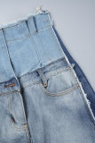 Синие повседневные джинсовые джинсы с высокой талией и контрастной отделкой в ​​стиле пэчворк