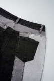 Jeans skinny preto casual patchwork contraste cintura alta (sujeito ao objeto real)