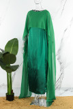 Groene elegante effen patchwork rits O-hals lange jurkjurken