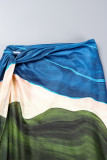 Green Casual Print Slit Skinny High Waist Conventional Full Print Skirts