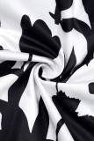 Noir et Blanc Décontracté Quotidien Élégant Simplicité Floral Avec Ceinture Asymétrique Impression Col V Robes