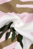 Roze Casual camouflageprint Patchwork Normale hoge taille Conventionele broek met volledige print