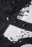 Black Casual Print Patchwork Turndown Collar Regular Romper