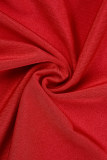 Rode sexy casual elegante vakantie patchwork doorzichtige asymmetrische mouwloze twee stukken