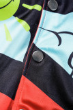 Capispalla con colletto cardigan con fibbia patchwork con stampa sportiva casual blu
