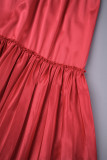 Rote, süße, einfarbige, unregelmäßige Kleider mit Patchwork-POLO-Kragen