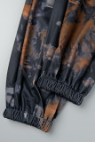 Schwarze, legere Batik-Basic-Hose mit normaler, hoher Taille und konventionellem Volldruck