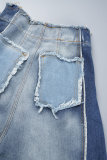 Jeans in denim a vita alta a contrasto patchwork casual blu
