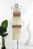 Сексуальные лоскутные платья цвета хаки с открытой спиной и разрезом на шее, длинное платье с лямкой на шее