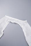 Белая сексуальная однотонная повязка с прозрачной спинкой и круглым вырезом с длинным рукавом из двух частей