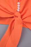 naranja casual sólido patchwork cuello en v manga larga dos piezas