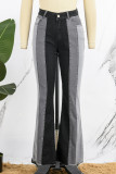 Jean skinny noir décontracté à taille haute contrasté en patchwork (sous réserve de l'objet réel)