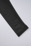 Vestidos de manga larga con cuello cuadrado asimétrico de patchwork liso sexy negro