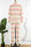 Pink Casual Color Block Patchwork Spaghetti Strap Long Sleeve Three Pieces