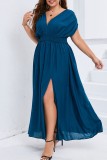 Темно-синее повседневное однотонное длинное платье с открытой спиной и V-образным вырезом, платья больших размеров