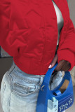 Ropa de abrigo casual botones de patchwork liso cremallera cuello mandarín rojo