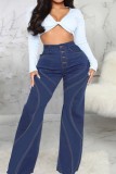 Mörkblå Casual Solid Patchwork-knappar Skinny Jeans med hög midja